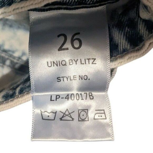 Uniq By Litz Distressed Jeans Patchwork Inset Acid Light Wash LP-40017B 26 - Picture 4 of 8